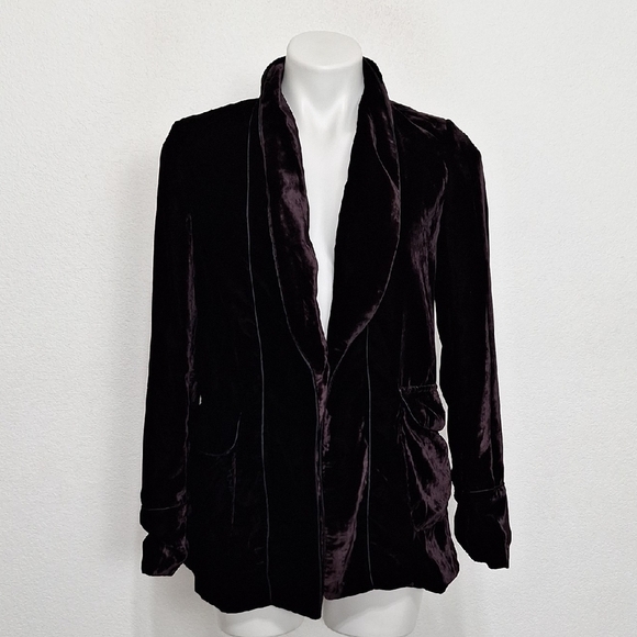 Amaryllis Dark Purple Velvet Romantic Whimsigoth Single Lapel Blazer Jacket XS - Picture 2 of 16